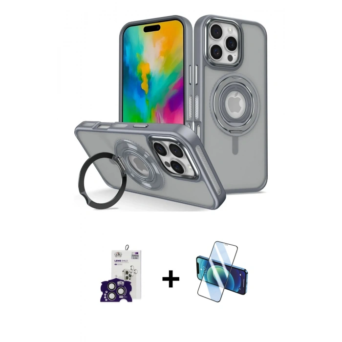 MARSİLYAN™- iPhone 16 Pro Max Kılıf Nova Minimal Serisi - Siyah 3D Antistatik Cam Ekran Koruyucu + Bilvis Titan Kamera Lens - TMGI