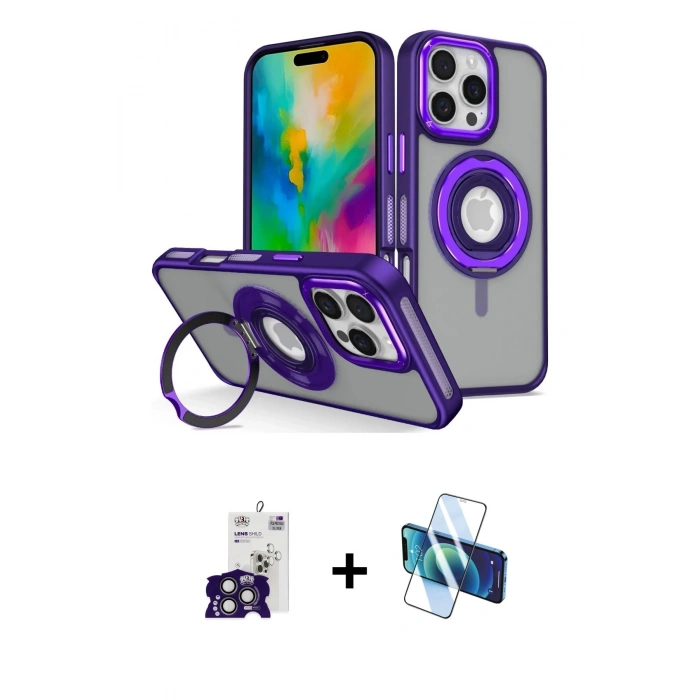 MARSİLYAN™- iPhone 16 Pro Max Kılıf Nova Minimal Serisi - Siyah 3D Antistatik Cam Ekran Koruyucu + Bilvis Titan Kamera Lens - TMGI
