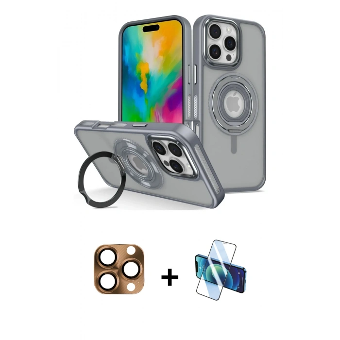 MARSİLYAN™- iPhone 16 Pro Max Kılıf Nova Minimal Serisi - Siyah 3D Antistatik Cam Ekran Koruyucu + Pers Alüminyum Kamera Lens - CLTM