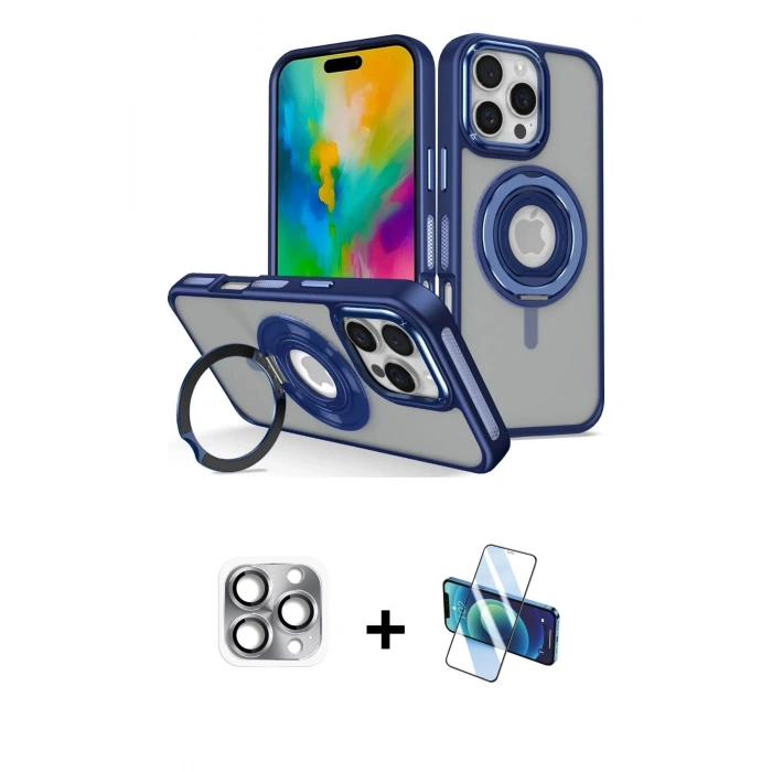 MARSİLYAN™- iPhone 16 Pro Max Kılıf Nova Minimal Serisi - Siyah 3D Antistatik Cam Ekran Koruyucu + Pers Alüminyum Kamera Lens - GI