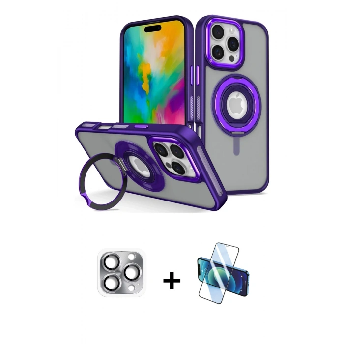 MARSİLYAN™- iPhone 16 Pro Max Kılıf Nova Minimal Serisi - Siyah 3D Antistatik Cam Ekran Koruyucu + Pers Alüminyum Kamera Lens - GI