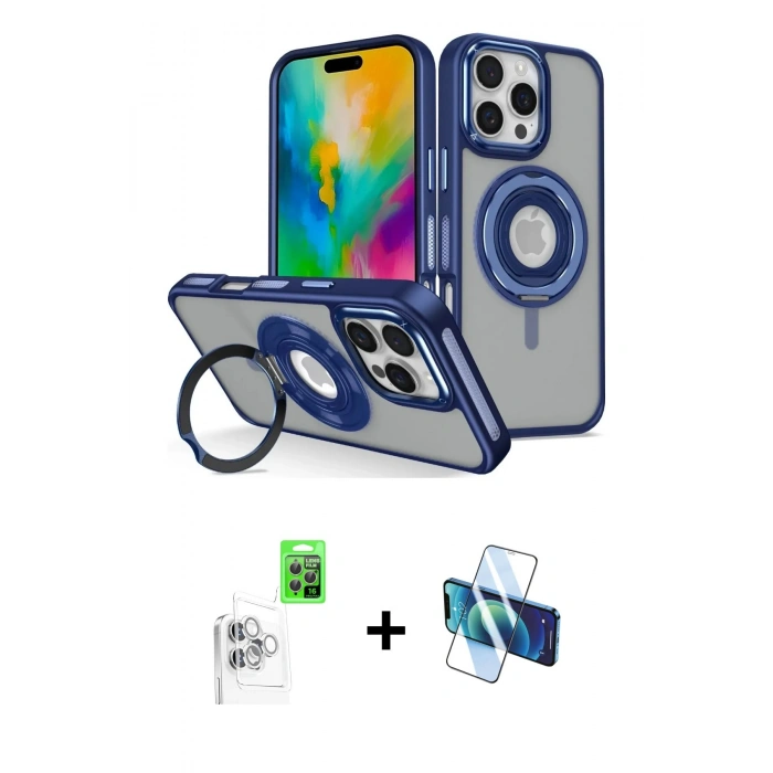 MARSİLYAN™- iPhone 16 Pro Max Kılıf Nova Minimal Serisi - Siyah 3D Antistatik Cam Ekran Koruyucu + Raze Metal Kamera Lens - BZ