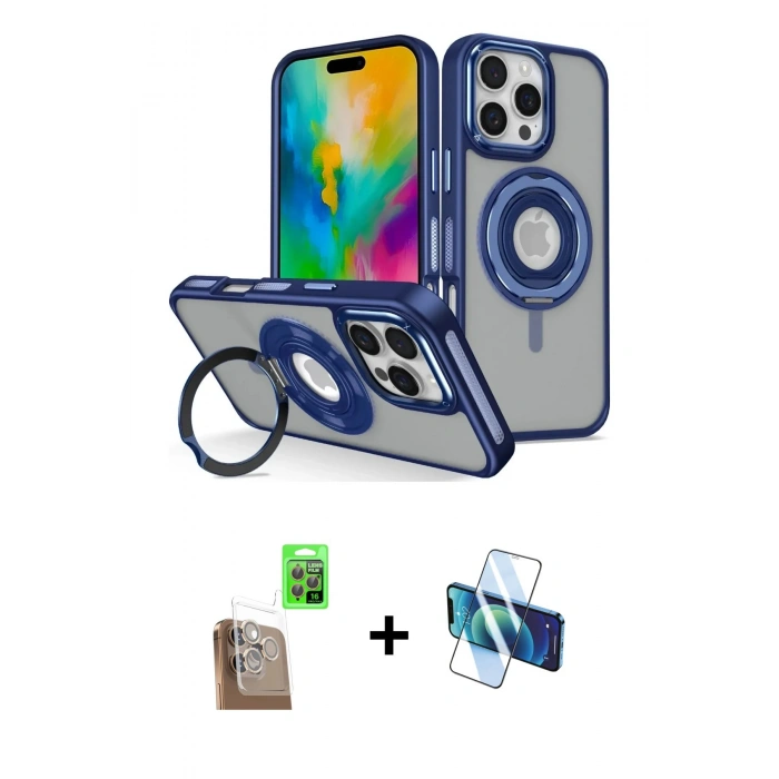 MARSİLYAN™- iPhone 16 Pro Max Kılıf Nova Minimal Serisi - Siyah 3D Antistatik Cam Ekran Koruyucu + Raze Metal Kamera Lens - CLTM