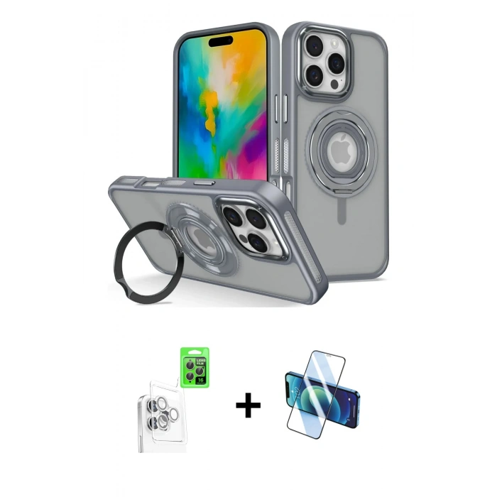 MARSİLYAN™- iPhone 16 Pro Max Kılıf Nova Minimal Serisi - Siyah 3D Antistatik Cam Ekran Koruyucu + Raze Metal Kamera Lens - BZ