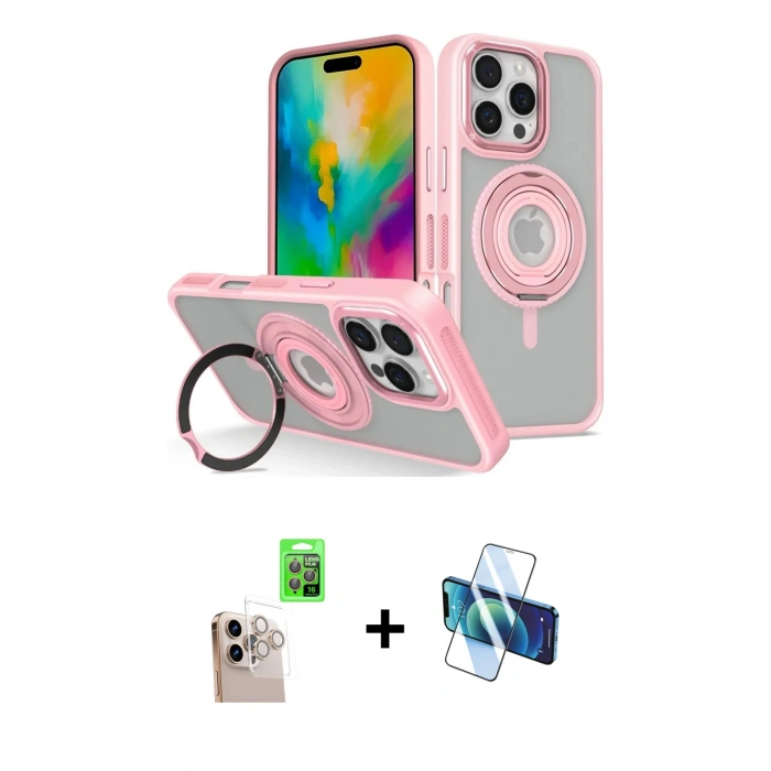 MARSİLYAN™- iPhone 16 Pro Max Kılıf Nova Minimal Serisi - Siyah 3D Antistatik Cam Ekran Koruyucu + Raze Metal Kamera Lens - NLGY