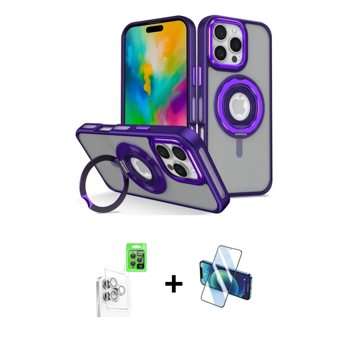 MARSİLYAN™- iPhone 16 Pro Max Kılıf Nova Minimal Serisi - Siyah 3D Antistatik Cam Ekran Koruyucu + Raze Metal Kamera Lens - BZ