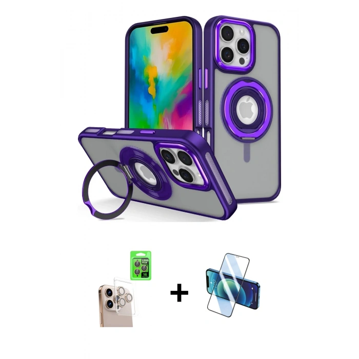 MARSİLYAN™- iPhone 16 Pro Max Kılıf Nova Minimal Serisi - Siyah 3D Antistatik Cam Ekran Koruyucu + Raze Metal Kamera Lens - NLGY