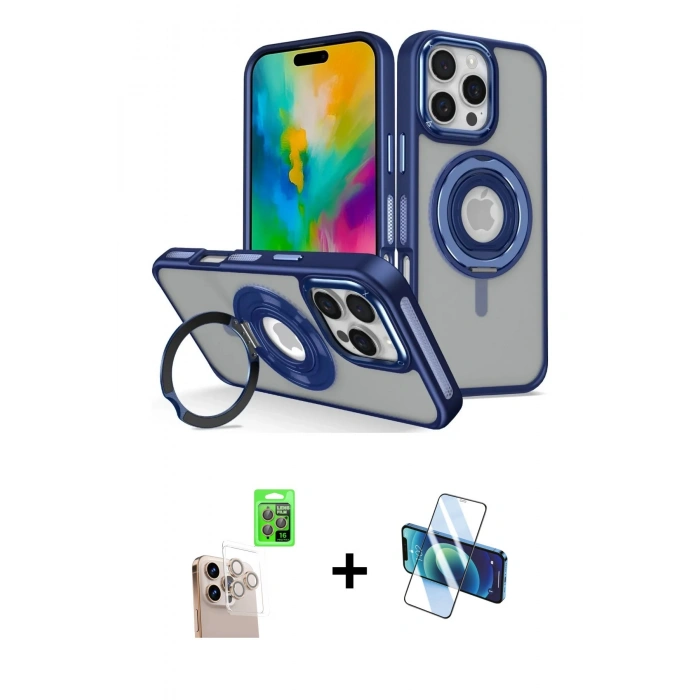 MARSİLYAN™- iPhone 16 Pro Max Kılıf Nova Minimal Serisi - Siyah 3D Antistatik Cam Ekran Koruyucu + Raze Metal Kamera Lens - NLGY
