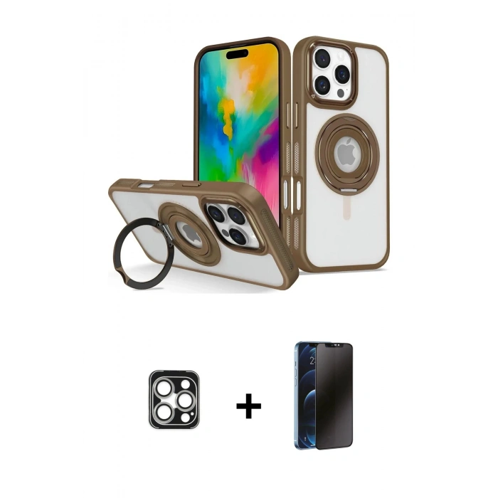 MARSİLYAN™- iPhone 16 Pro Max Kılıf Nova Minimal Serisi - Siyah 3D Antistatik Hayalet Cam Ekran Koruyucu + PVD Metal Kamera Lens - GS