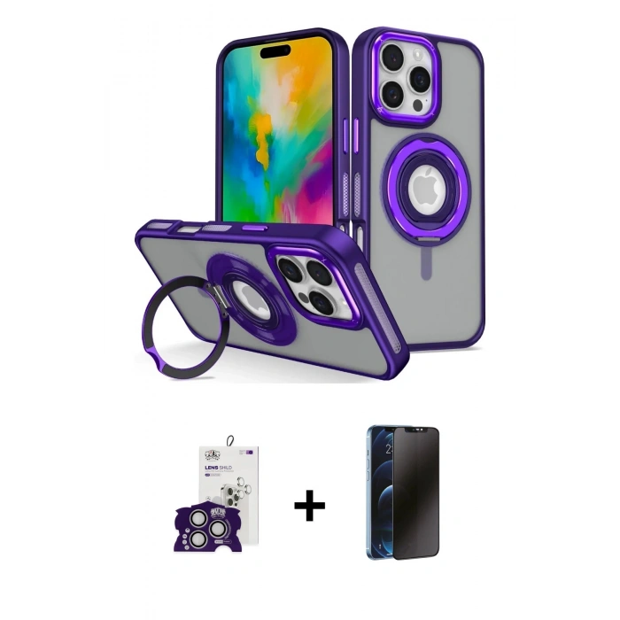MARSİLYAN™- iPhone 16 Pro Max Kılıf Nova Minimal Serisi - Siyah 3D Antistatik Hayalet Cam Ekran Koruyucu + Bilvis Titan Kamera Lens - GS
