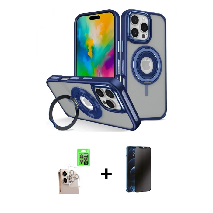 MARSİLYAN™- iPhone 16 Pro Max Kılıf Nova Minimal Serisi - Siyah 3D Antistatik Hayalet Cam Ekran Koruyucu + Raze Metal Kamera Lens - NLGY