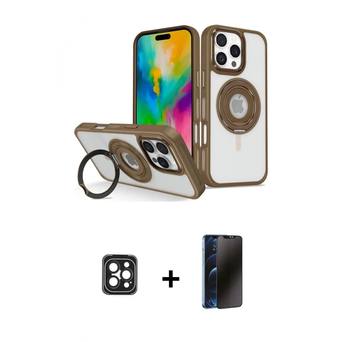 MARSİLYAN™- iPhone 16 Pro Max Kılıf Nova Minimal Serisi - Siyah 3D Antistatik Hayalet Cam Ekran Koruyucu + PVD Metal Kamera Lens - SH