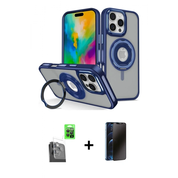 MARSİLYAN™- iPhone 16 Pro Max Kılıf Nova Minimal Serisi - Siyah 3D Antistatik Hayalet Cam Ekran Koruyucu + Raze Metal Kamera Lens - SH
