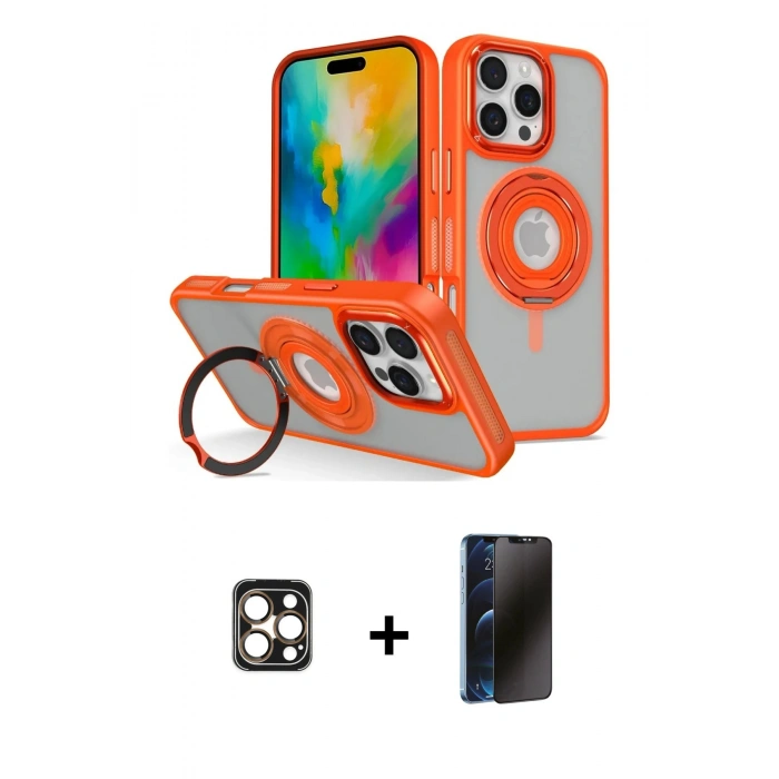 MARSİLYAN™- iPhone 16 Pro Max Kılıf Nova Minimal Serisi - Siyah 3D Antistatik Hayalet Cam Ekran Koruyucu + PVD Metal Kamera Lens - GD