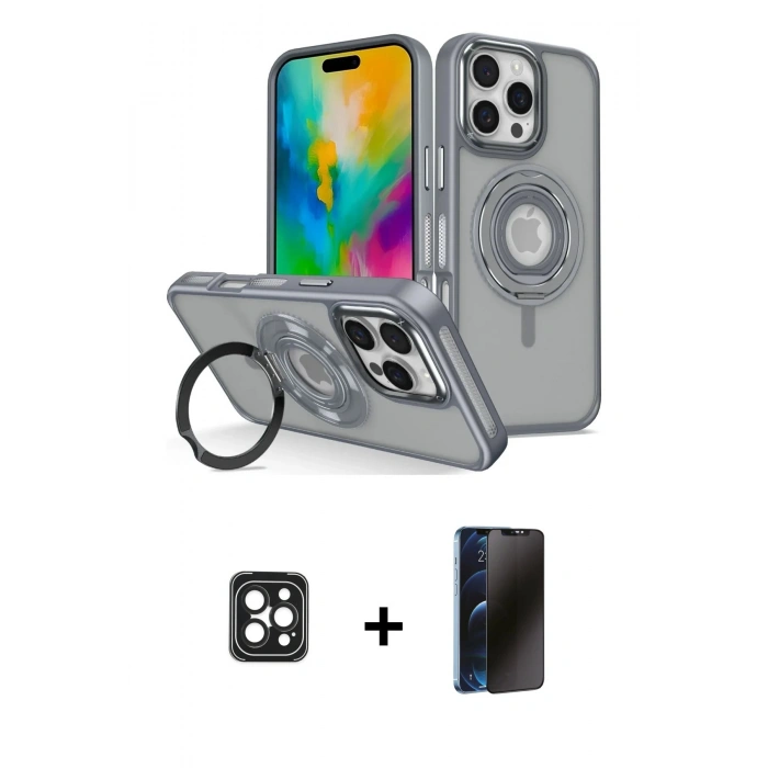 MARSİLYAN™- iPhone 16 Pro Max Kılıf Nova Minimal Serisi - Siyah 3D Antistatik Hayalet Cam Ekran Koruyucu + PVD Metal Kamera Lens - SH