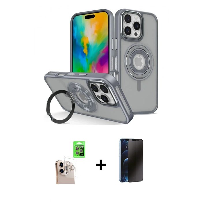 MARSİLYAN™- iPhone 16 Pro Max Kılıf Nova Minimal Serisi - Siyah 3D Antistatik Hayalet Cam Ekran Koruyucu + Raze Metal Kamera Lens - NLGY