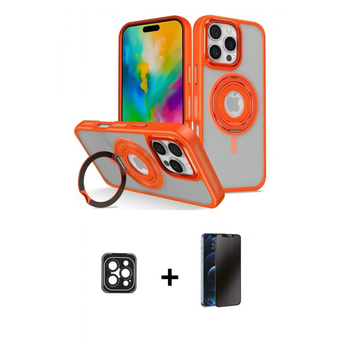 MARSİLYAN™- iPhone 16 Pro Max Kılıf Nova Minimal Serisi - Siyah 3D Antistatik Hayalet Cam Ekran Koruyucu + PVD Metal Kamera Lens - SH