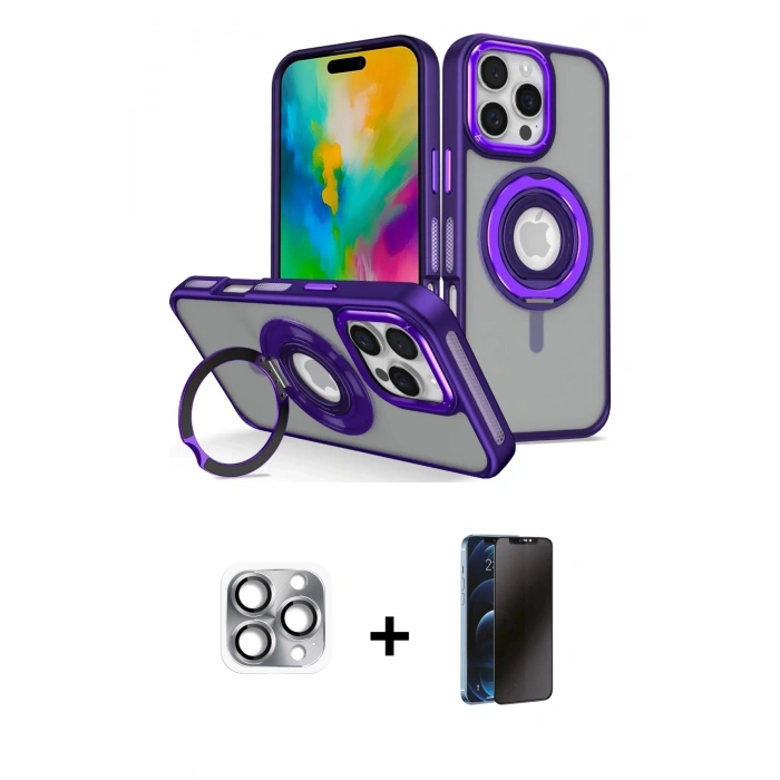 MARSİLYAN™- iPhone 16 Pro Max Kılıf Nova Minimal Serisi - Siyah 3D Antistatik Hayalet Cam Ekran Koruyucu + Pers Alüminyum Kamera Lens - GI