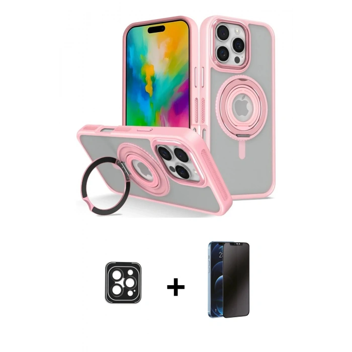 MARSİLYAN™- iPhone 16 Pro Max Kılıf Nova Minimal Serisi - Siyah 3D Antistatik Hayalet Cam Ekran Koruyucu + PVD Metal Kamera Lens - SH
