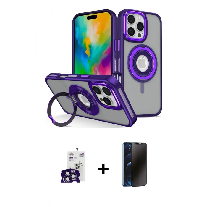 MARSİLYAN™- iPhone 16 Pro Max Kılıf Nova Minimal Serisi - Siyah 3D Antistatik Hayalet Cam Ekran Koruyucu + Bilvis Titan Kamera Lens - TMGI
