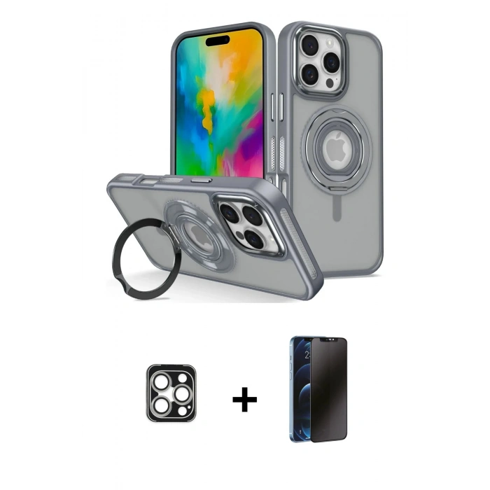 MARSİLYAN™- iPhone 16 Pro Max Kılıf Nova Minimal Serisi - Siyah 3D Antistatik Hayalet Cam Ekran Koruyucu + PVD Metal Kamera Lens - GS