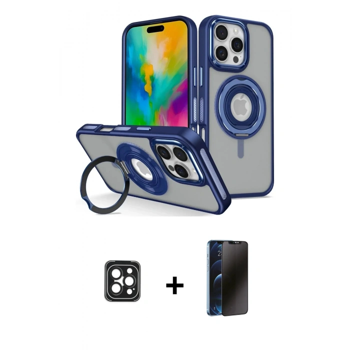MARSİLYAN™- iPhone 16 Pro Max Kılıf Nova Minimal Serisi - Siyah 3D Antistatik Hayalet Cam Ekran Koruyucu + PVD Metal Kamera Lens - SH