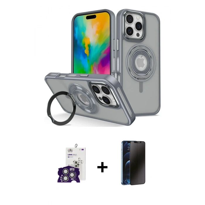 MARSİLYAN™- iPhone 16 Pro Max Kılıf Nova Minimal Serisi - Siyah 3D Antistatik Hayalet Cam Ekran Koruyucu + Bilvis Titan Kamera Lens - GS