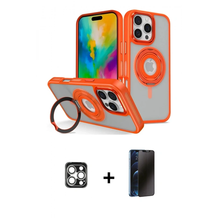 MARSİLYAN™- iPhone 16 Pro Max Kılıf Nova Minimal Serisi - Siyah 3D Antistatik Hayalet Cam Ekran Koruyucu + PVD Metal Kamera Lens - GS