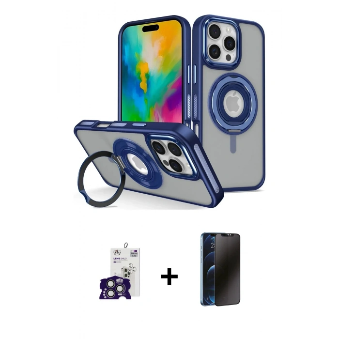 MARSİLYAN™- iPhone 16 Pro Max Kılıf Nova Minimal Serisi - Siyah 3D Antistatik Hayalet Cam Ekran Koruyucu + Bilvis Titan Kamera Lens - TMGI