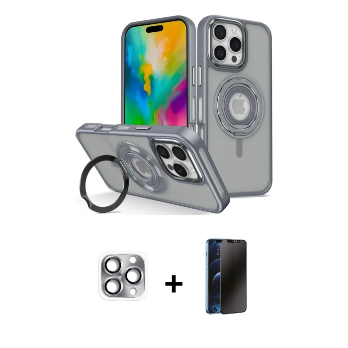 MARSİLYAN™- iPhone 16 Pro Max Kılıf Nova Minimal Serisi - Siyah 3D Antistatik Hayalet Cam Ekran Koruyucu + Pers Alüminyum Kamera Lens - GI