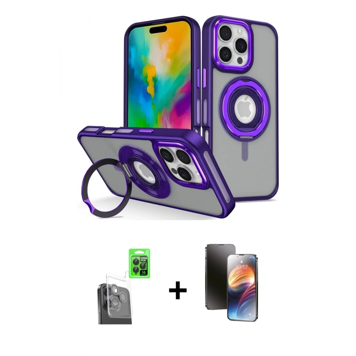 MARSİLYAN™- iPhone 16 Pro Max Kılıf Nova Minimal Serisi - Siyah 3D Antistatik Mat Seramik Nano Ekran Koruyucu + Raze Metal Kamera Lens - SH