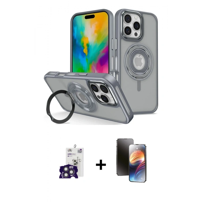 MARSİLYAN™- iPhone 16 Pro Max Kılıf Nova Minimal Serisi - Siyah 3D Antistatik Mat Seramik Nano Ekran Koruyucu + Bilvis Titan Kamera Lens - TMGI