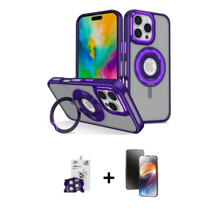 MARSİLYAN™- iPhone 16 Pro Max Kılıf Nova Minimal Serisi - Siyah 3D Antistatik Mat Seramik Nano Ekran Koruyucu + Bilvis Titan Kamera Lens - TMGI