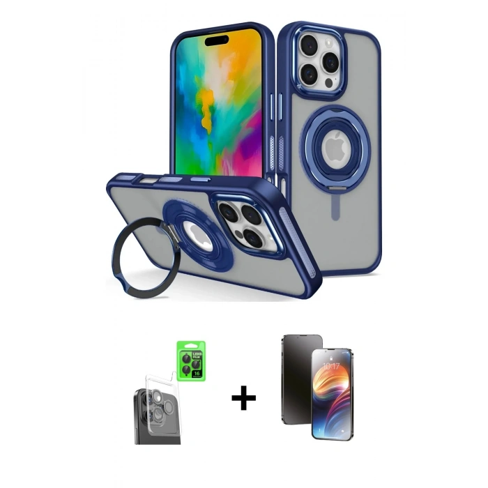 MARSİLYAN™- iPhone 16 Pro Max Kılıf Nova Minimal Serisi - Siyah 3D Antistatik Mat Seramik Nano Ekran Koruyucu + Raze Metal Kamera Lens - SH