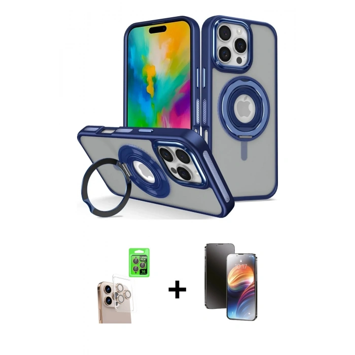 MARSİLYAN™- iPhone 16 Pro Max Kılıf Nova Minimal Serisi - Siyah 3D Antistatik Mat Seramik Nano Ekran Koruyucu + Raze Metal Kamera Lens - NLGY