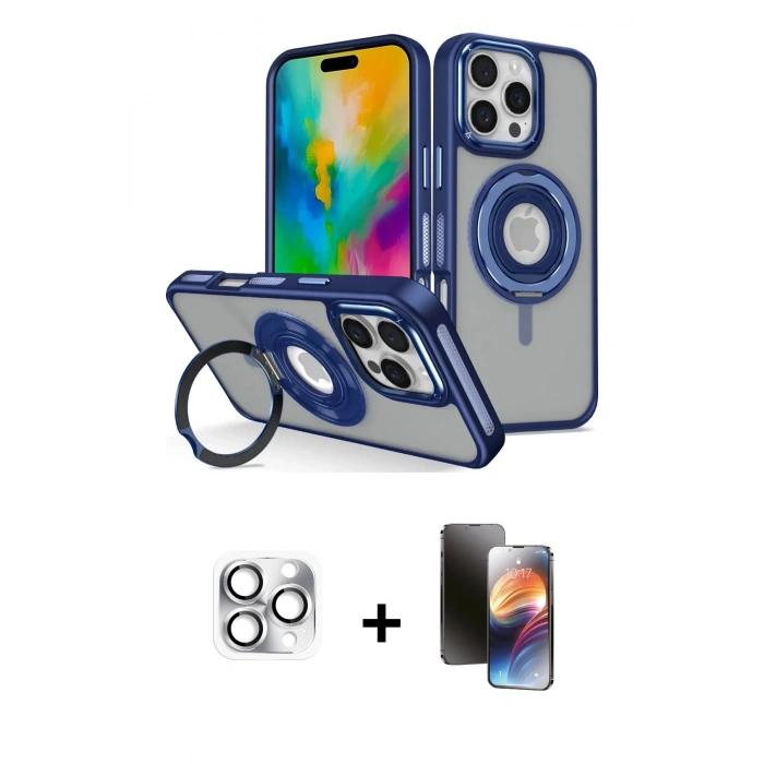 MARSİLYAN™- iPhone 16 Pro Max Kılıf Nova Minimal Serisi - Siyah 3D Antistatik Mat Seramik Nano Ekran Koruyucu + Pers Alüminyum Kamera Lens - GS