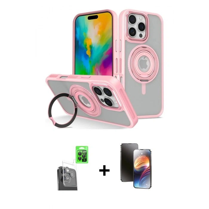 MARSİLYAN™- iPhone 16 Pro Max Kılıf Nova Minimal Serisi - Siyah 3D Antistatik Mat Seramik Nano Ekran Koruyucu + Raze Metal Kamera Lens - SH