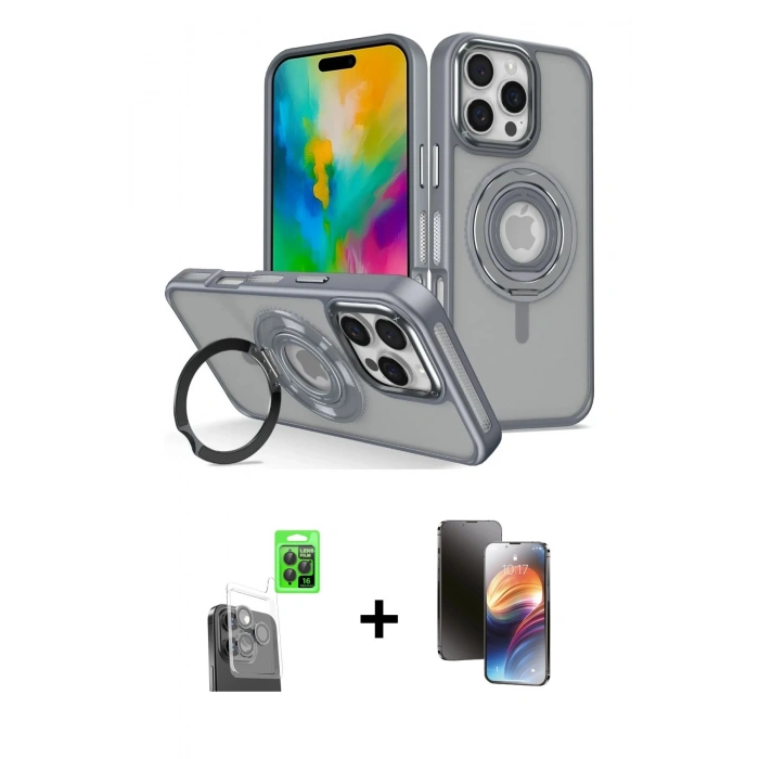 MARSİLYAN™- iPhone 16 Pro Max Kılıf Nova Minimal Serisi - Siyah 3D Antistatik Mat Seramik Nano Ekran Koruyucu + Raze Metal Kamera Lens - SH