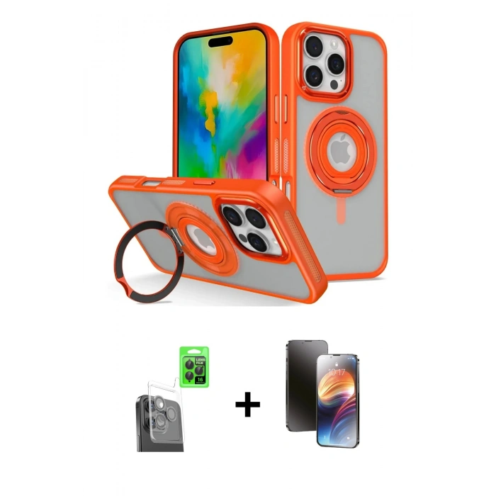 MARSİLYAN™- iPhone 16 Pro Max Kılıf Nova Minimal Serisi - Siyah 3D Antistatik Mat Seramik Nano Ekran Koruyucu + Raze Metal Kamera Lens - SH