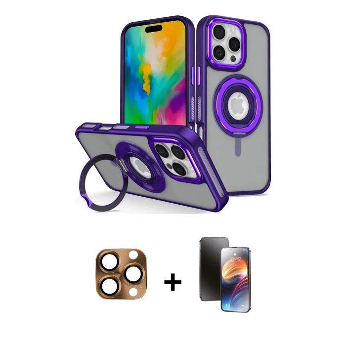 MARSİLYAN™- iPhone 16 Pro Max Kılıf Nova Minimal Serisi - Siyah 3D Antistatik Mat Seramik Nano Ekran Koruyucu + Pers Alüminyum Kamera Lens - CLTM