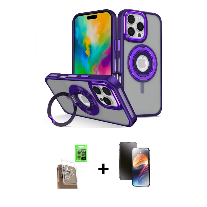 MARSİLYAN™- iPhone 16 Pro Max Kılıf Nova Minimal Serisi - Siyah 3D Antistatik Mat Seramik Nano Ekran Koruyucu + Raze Metal Kamera Lens - CLTM