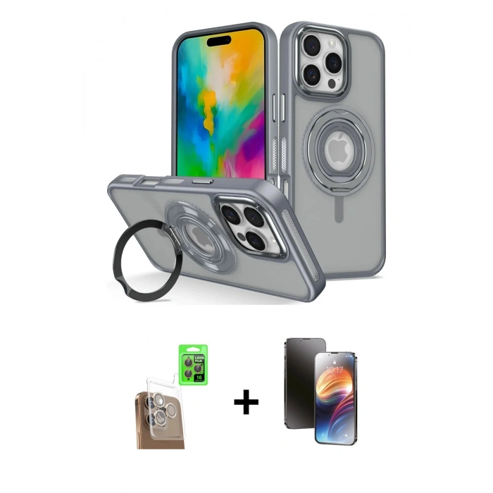 MARSİLYAN™- iPhone 16 Pro Max Kılıf Nova Minimal Serisi - Siyah 3D Antistatik Mat Seramik Nano Ekran Koruyucu + Raze Metal Kamera Lens - CLTM