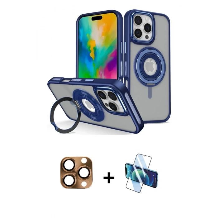 MARSİLYAN™- iPhone 16 Pro Max Kılıf Nova Minimal Serisi - Siyah 3D Antistatik Seramik Nano Ekran Koruyucu + Pers Alüminyum Kamera Lens - CLTM