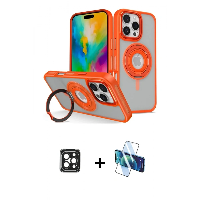 MARSİLYAN™- iPhone 16 Pro Max Kılıf Nova Minimal Serisi - Siyah 3D Antistatik Seramik Nano Ekran Koruyucu + Siyah PVD Metal Kamera Lens