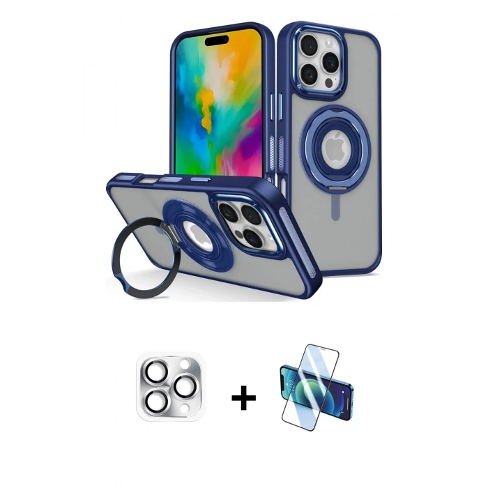 MARSİLYAN™- iPhone 16 Pro Max Kılıf Nova Minimal Serisi - Siyah 3D Antistatik Seramik Nano Ekran Koruyucu + Gümüş Pers Alüminyum Kamera Lens