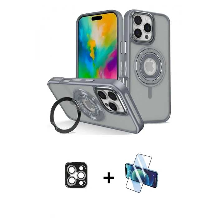 MARSİLYAN™- iPhone 16 Pro Max Kılıf Nova Minimal Serisi - Siyah 3D Antistatik Seramik Nano Ekran Koruyucu + PVD Metal Kamera Lens - GS