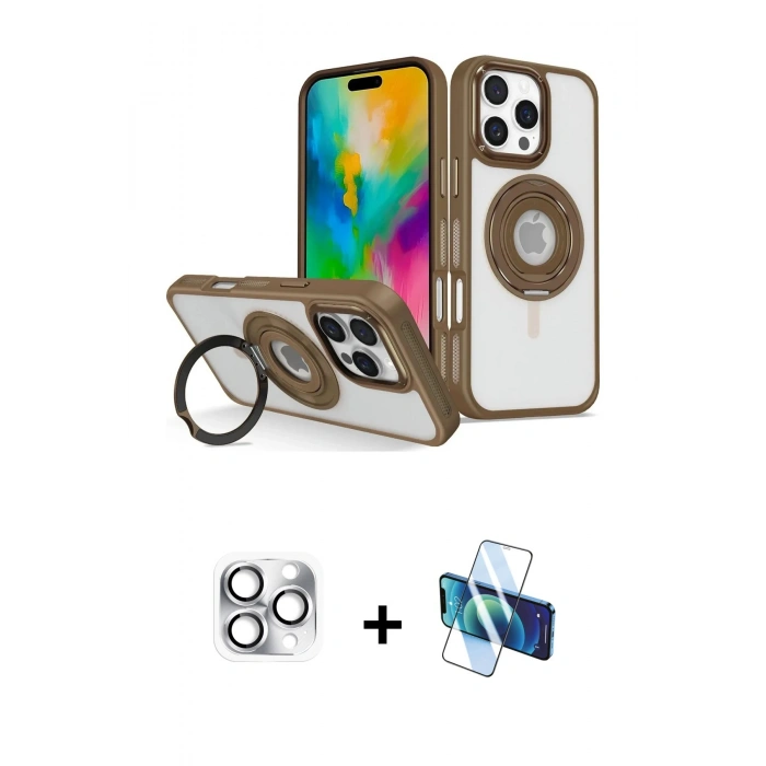 MARSİLYAN™- iPhone 16 Pro Max Kılıf Nova Minimal Serisi - Siyah 3D Antistatik Seramik Nano Ekran Koruyucu + Gümüş Pers Alüminyum Kamera Lens