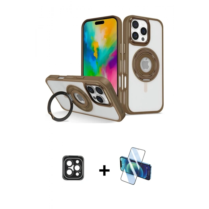 MARSİLYAN™- iPhone 16 Pro Max Kılıf Nova Minimal Serisi - Siyah 3D Antistatik Seramik Nano Ekran Koruyucu + Siyah PVD Metal Kamera Lens