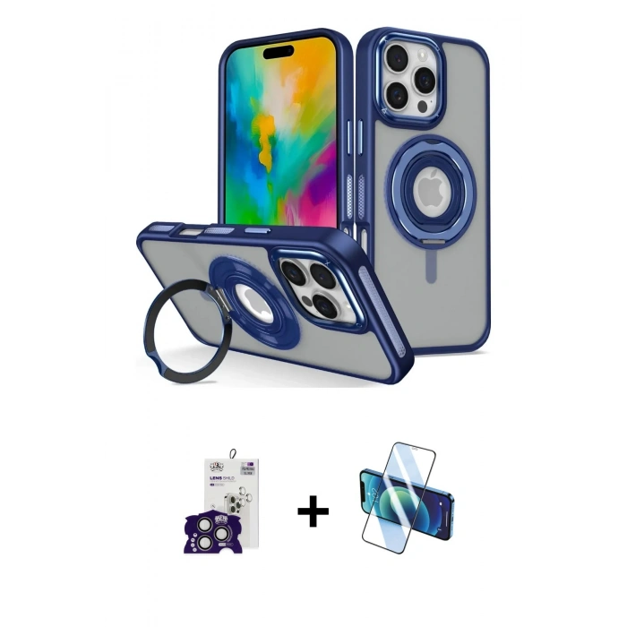 MARSİLYAN™- iPhone 16 Pro Max Kılıf Nova Minimal Serisi - Siyah 3D Antistatik Seramik Nano Ekran Koruyucu + Bilvis Titan Kamera Lens - TMGI
