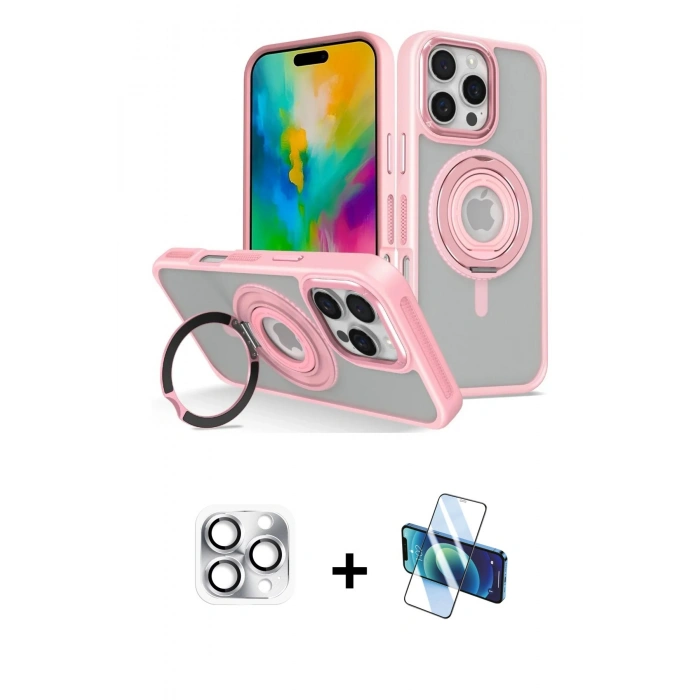 MARSİLYAN™- iPhone 16 Pro Max Kılıf Nova Minimal Serisi - Siyah 3D Antistatik Seramik Nano Ekran Koruyucu + Gümüş Pers Alüminyum Kamera Lens